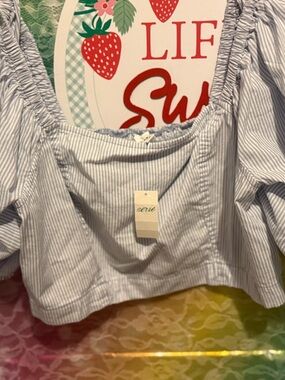 Aerie Women's Blue Stripe Square-Neck Peasant Top